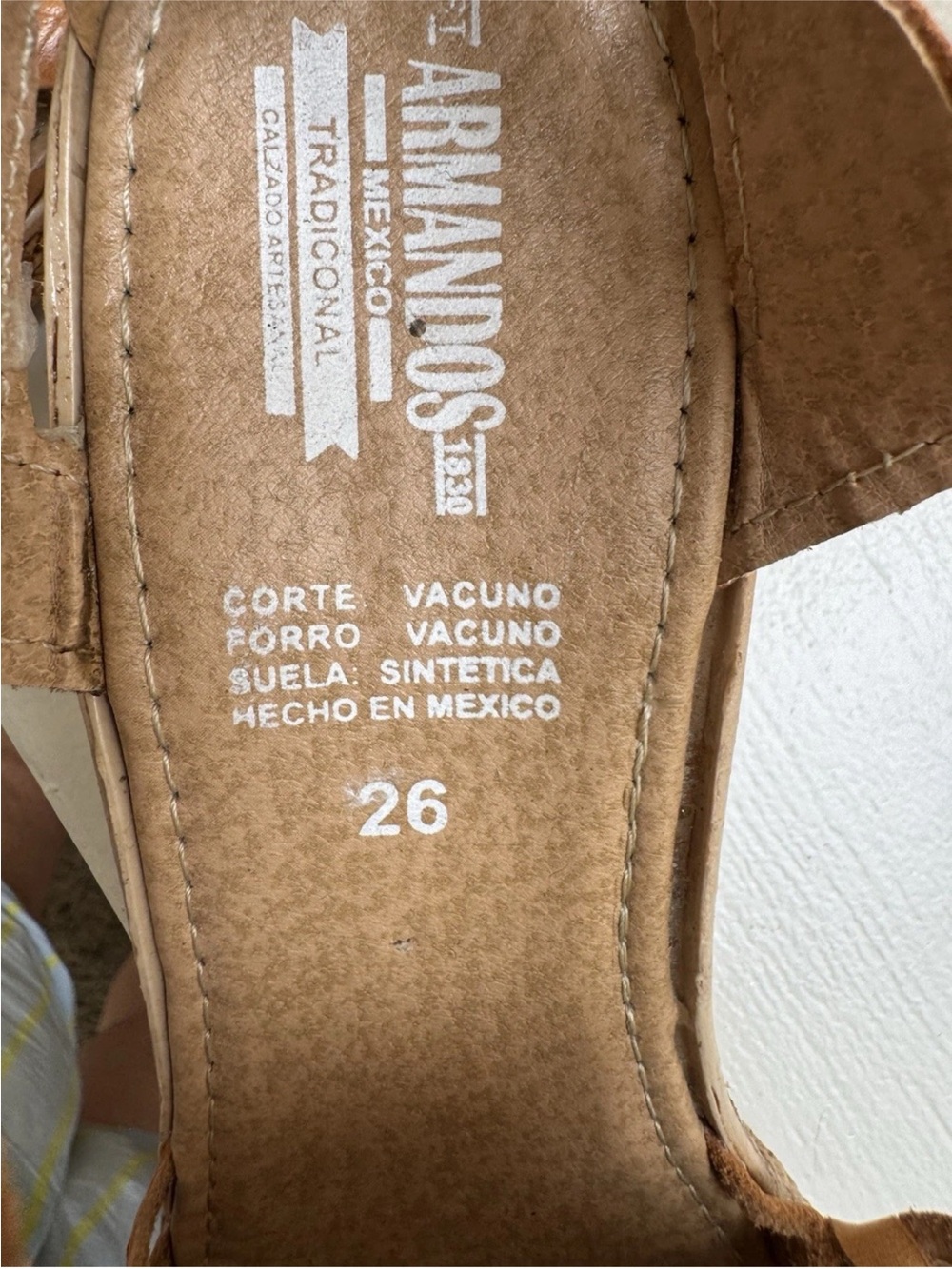 Armandos Leather Huarache Wedge Sandals Tan Rose Embossed Size 9 26 Mexican Boho - Picture 9 of 12